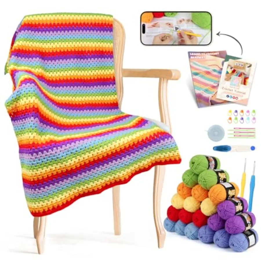

Crochet Blanket Kit for Beginners Easy Crochet Kit for Beginners Adults and with Step-by-Step Video Instructions 43pcs Colorful