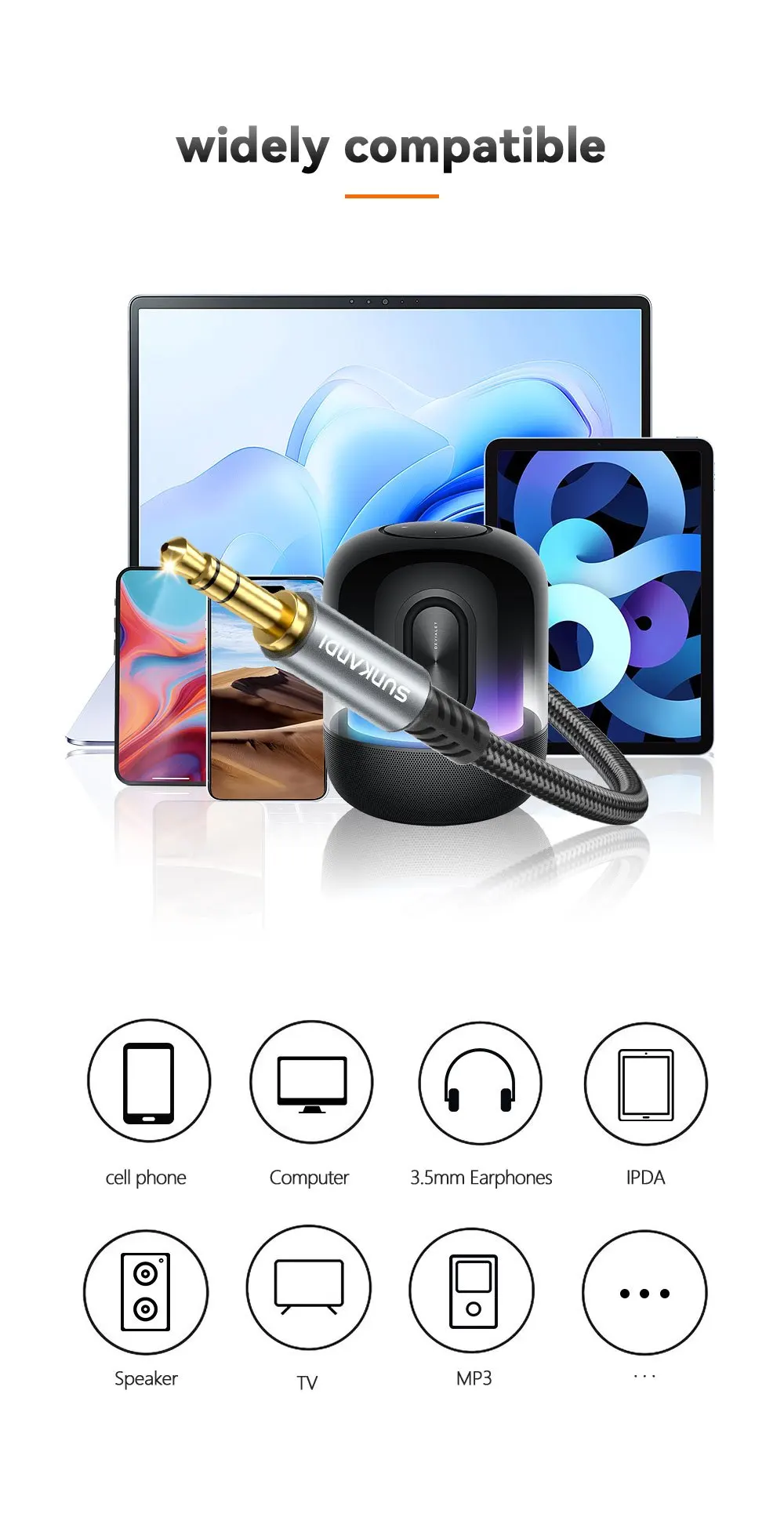 SUNKANDI Kopfhörer-Verlängerungskabel, Nylongeflecht, 3,5 mm Stecker auf Buchse, Audio-Verlängerungskabel für iPhone, iPad, Smartphone, Tablets – Detail 8