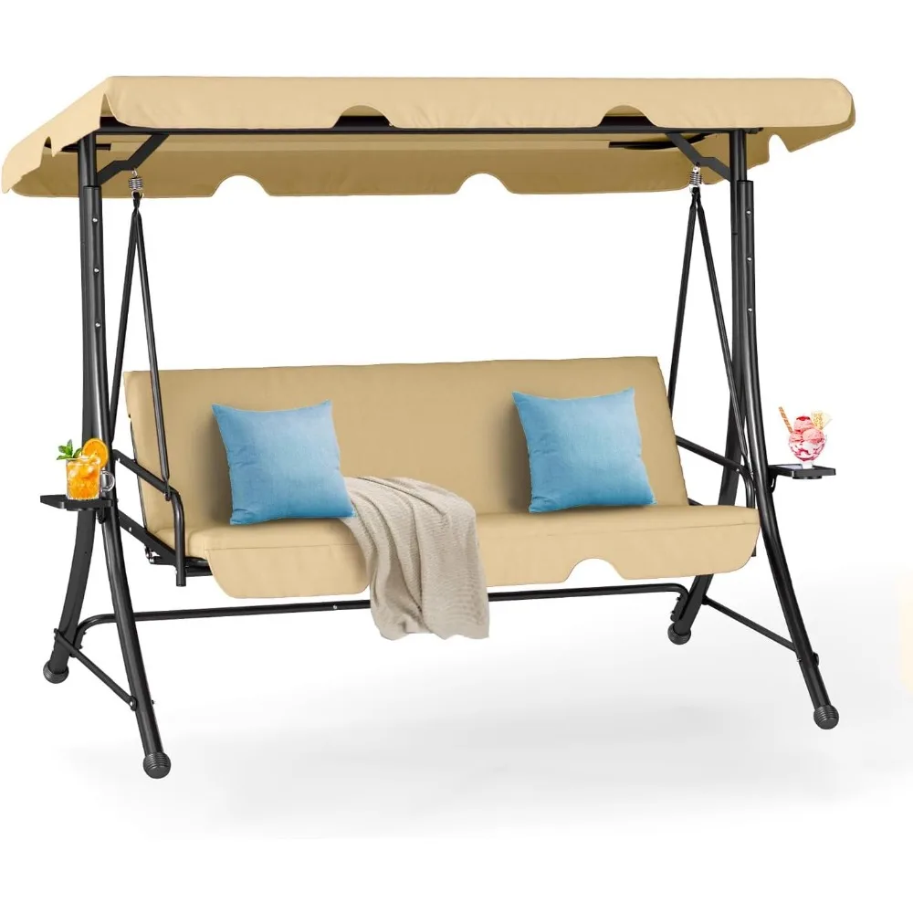 

2-in-1 Outdoor Patio Swing 3-Seat Porch Swing with Adjustable Canopy and Removable Cushions, Perfect for Patio, Backyard