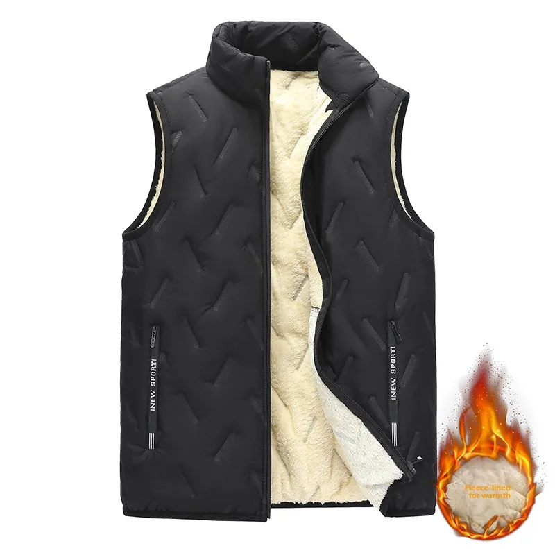 For Autumn and Winter Mens Large-sized Waistcoats Lambskin Vests Sleeveless Short Cotton-padded Vests with Fleece for Warmth Men