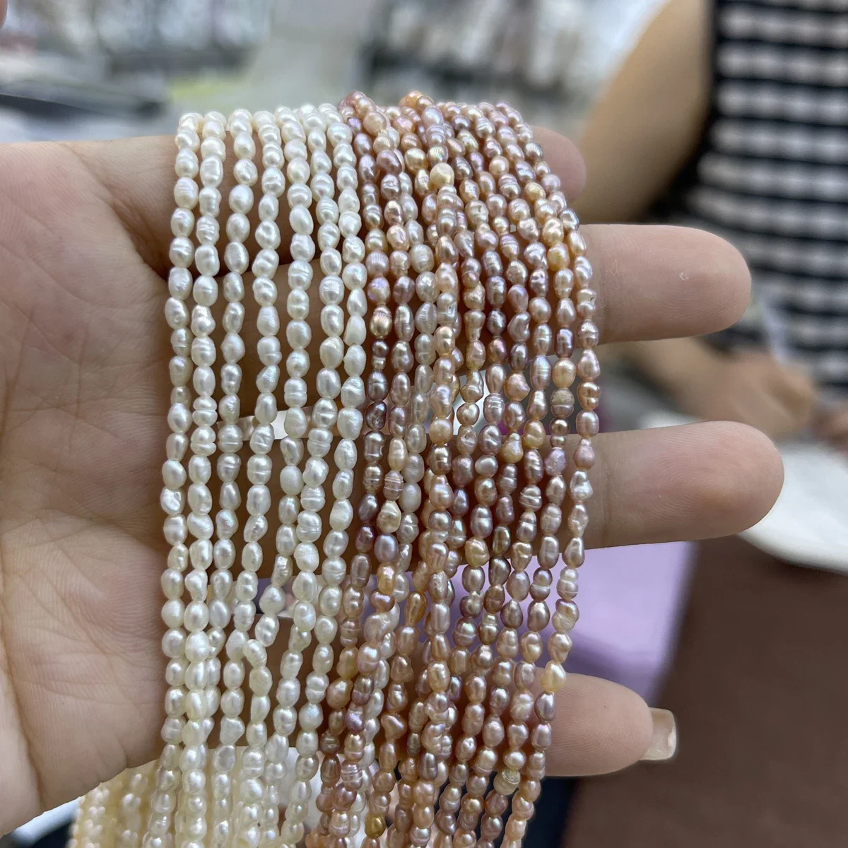 

2-3mm AA Natural Freshwater White Purple Rice Sparkle Pearl Bead Jewelry Make DIY Necklace Bracelet Accessories Women Wedding