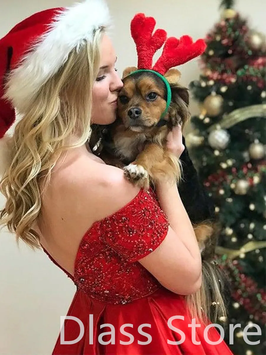 Vestido de noche de satén rojo para fiesta de Navidad, elegante vestido de encaje con cuello en V y lentejuelas para fiesta de graduación