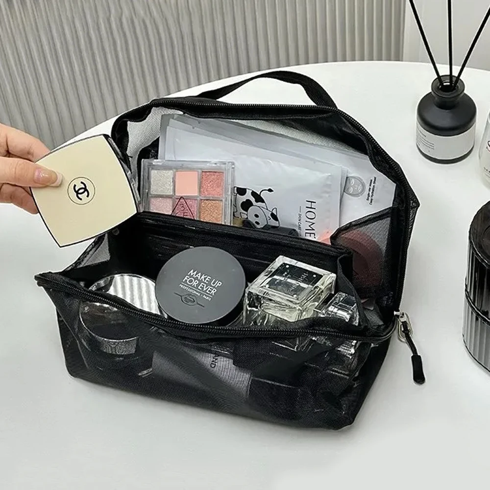 

Transparent Mesh Cosmetic Bag Zipper Toiletry Organizer Nylon Makeup Bags Multifunctional Women Cosmetic Storage Pouch Lipstick