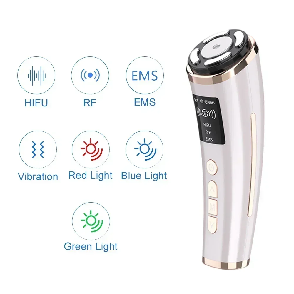 Electric Hifu Face Lifting Machine Ultrasound Facial Skin Current RF LED Light Tightening EMS Microcurrents Skin Rejuvenation