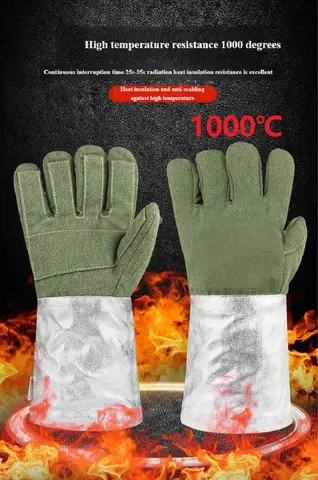 1000°C Heat Resistant Gloves Cut Resistant Radiation Heat & Burn Protection Aramid Aluminium Foil Oven Gloves for Industrial BBQ