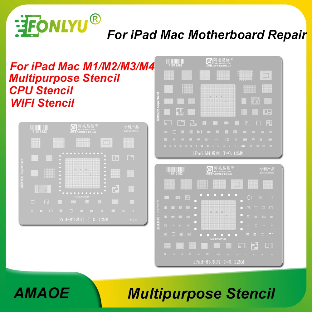 AMAOE Integrated Stencil CPU WIFI Reballing Stencil M1-M4 for iPad Air5/6 Macbook Pro 2021 2022 2024 Tin Planting Net Repar Tool