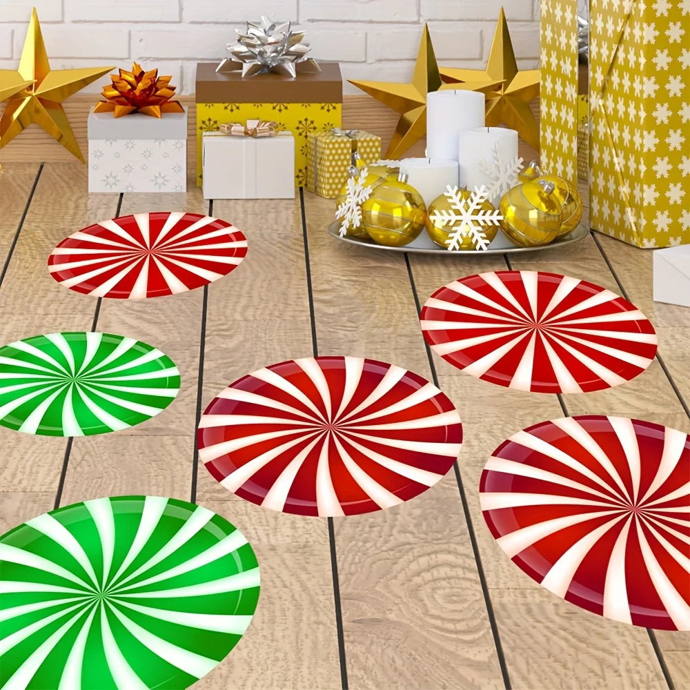 Christmas Floor Sticker, Colorful Candy Pattern Self-Adhesive Wall Stickers, Home Decoration, Removable Wall Decor Decals, Decor