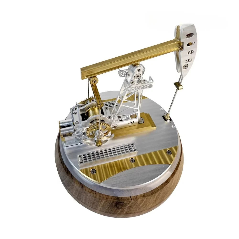 

Metal Oil Pump Model Mini Seiko Oil Pump Model with Black Walnut Base Dustproof Glass Cover Creative Desktop Ornament Toys Gift