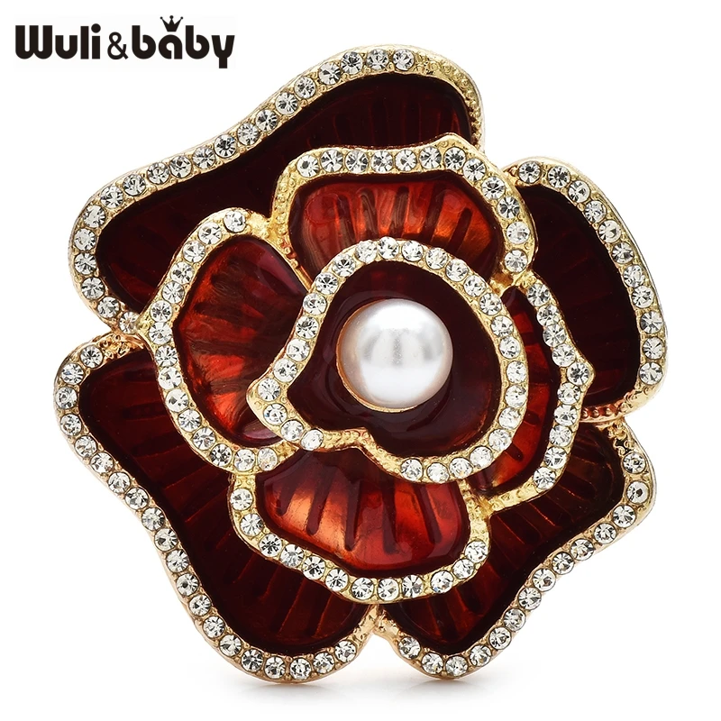 Wuli&baby Schöne Kamelienblüten-Broschen, klassische 4-farbige Emaille-Pfingstrosen-Brosche für Damen, Kleidung, Anstecknadeln, Geschenke
