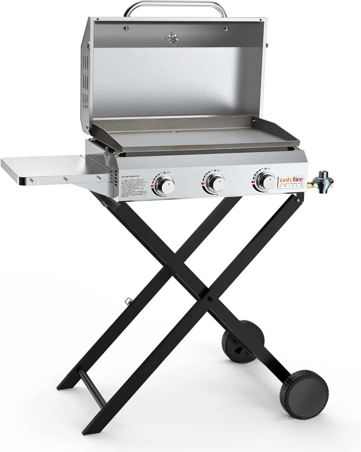 Portable Gas Griddle 3-Burner with Foldable Cart & Side Table, Stainless Steel Flat Top Gas Grill Griddle Stove with Lid, for Ou