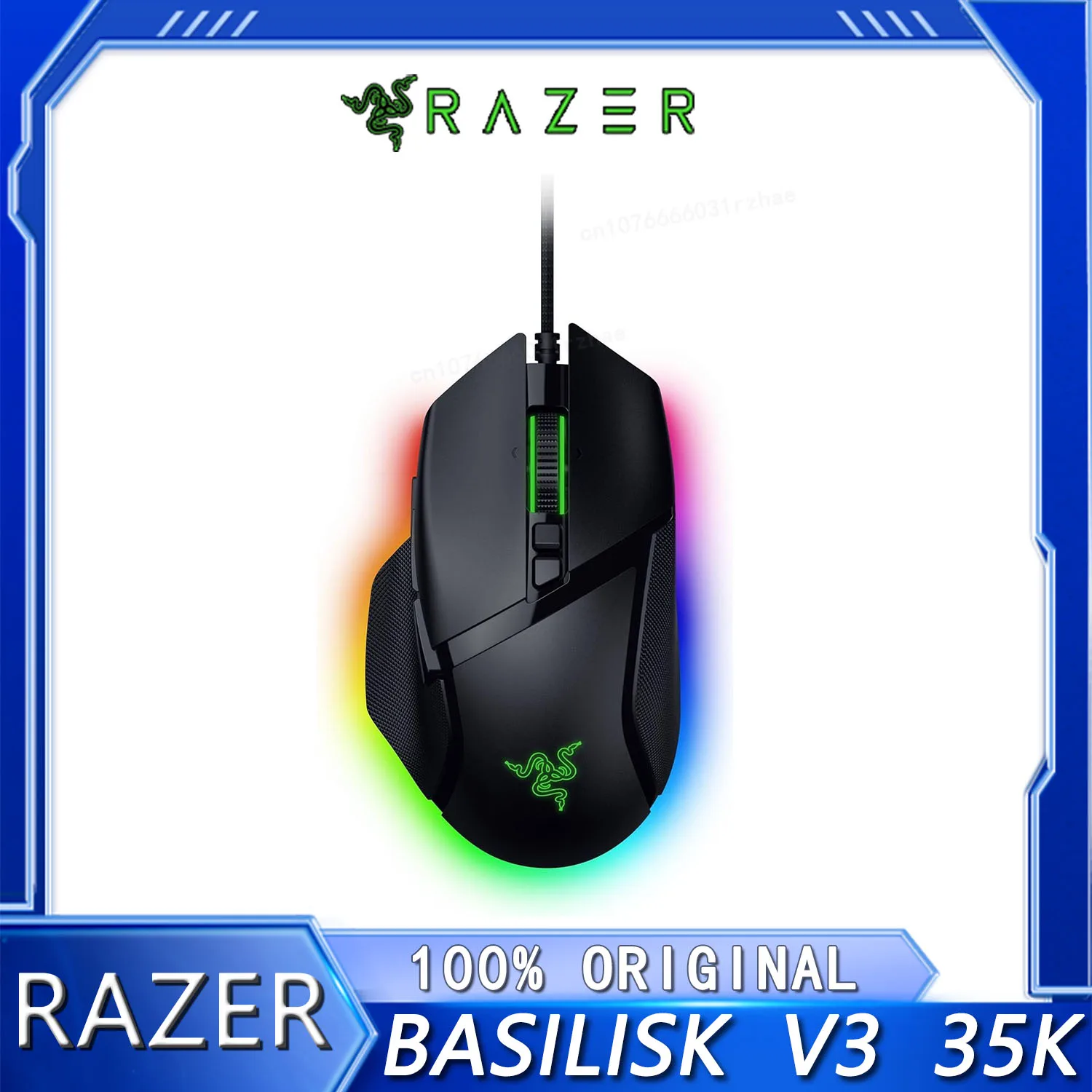 ماوس ألعاب RGB الأصلي Razer Basilisk V3 35K مريح قابل للتخصيص بالكامل - 13 تحكمًا قابل للتخصيص - عجلة إمالة HyperScroll