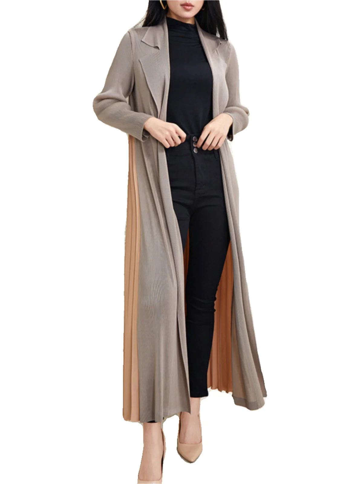 Manteau Long Jaet coupe-vent vêtements d'extérieur Ele plié Sle trajet mince fibre de Polyester Long Sve col de costume printemps 2025