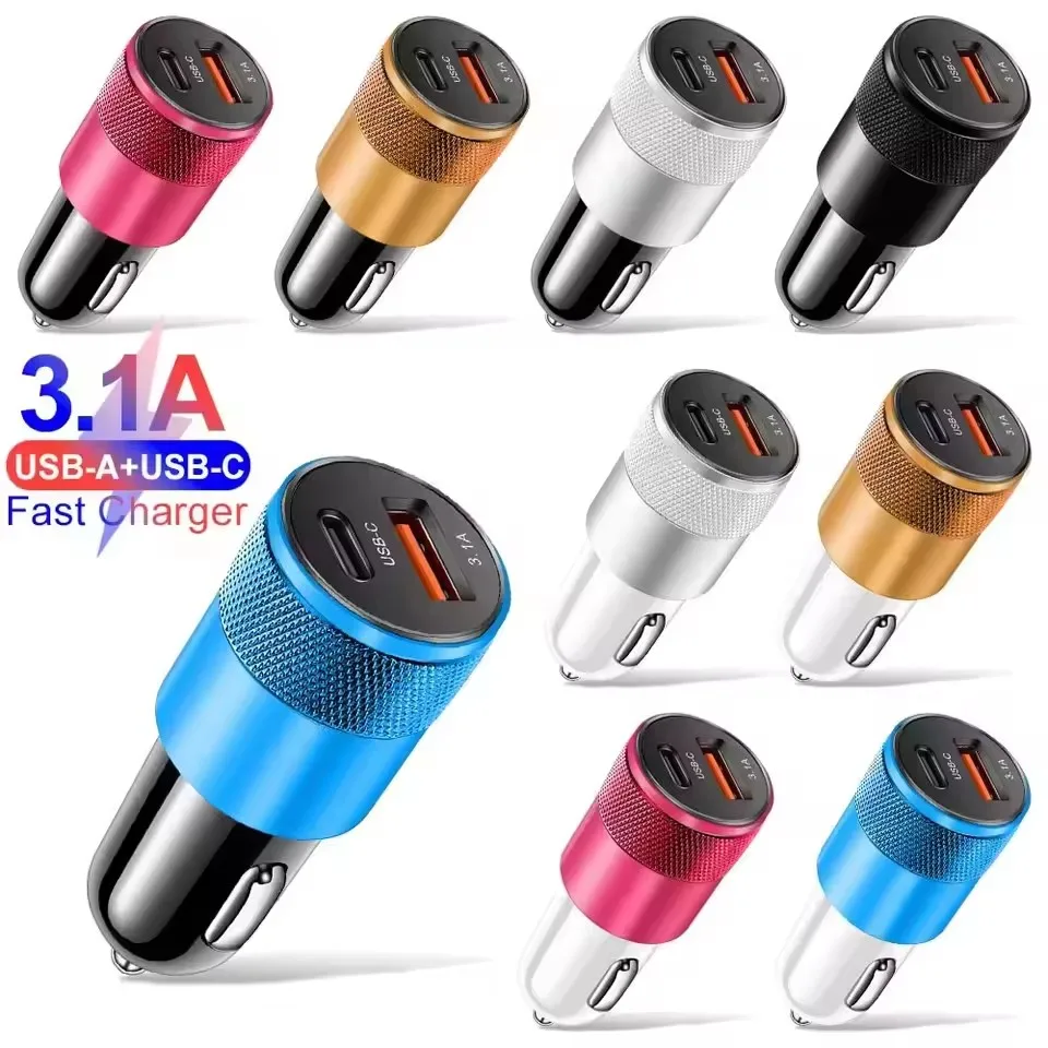 Cargador de coche USB 3.1A tipo C, adaptador de carga rápida para teléfono Xiaomi Huawei PD, adaptador de cargador de teléfono, enchufe para encendedor de cigarrillos