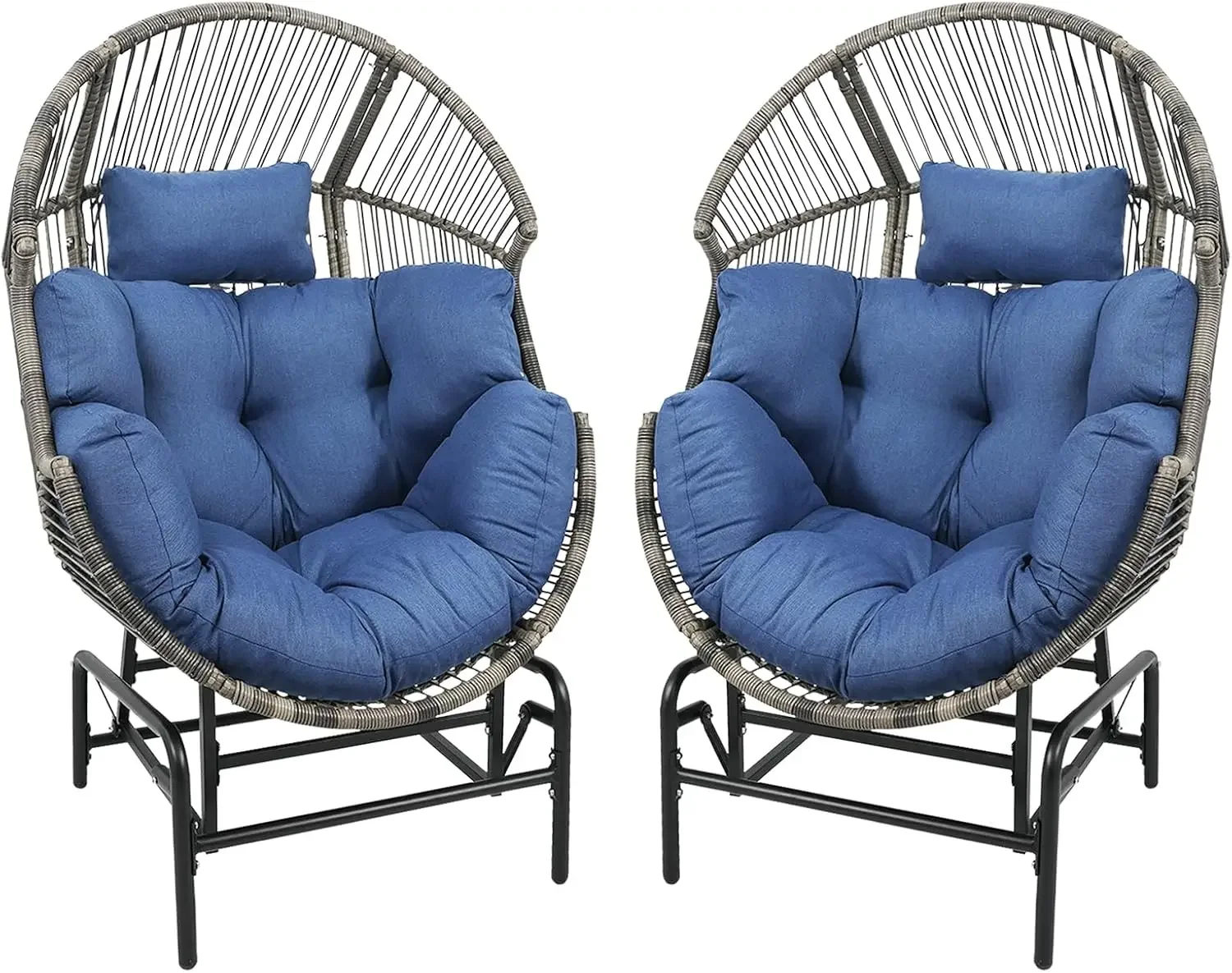 Patio Chairs Outdoor Egg Chair - 2 Piece Wicker Rocking Glider Chair Rattan Patio Lounge Rocker Chairs with Cushion and Pillow