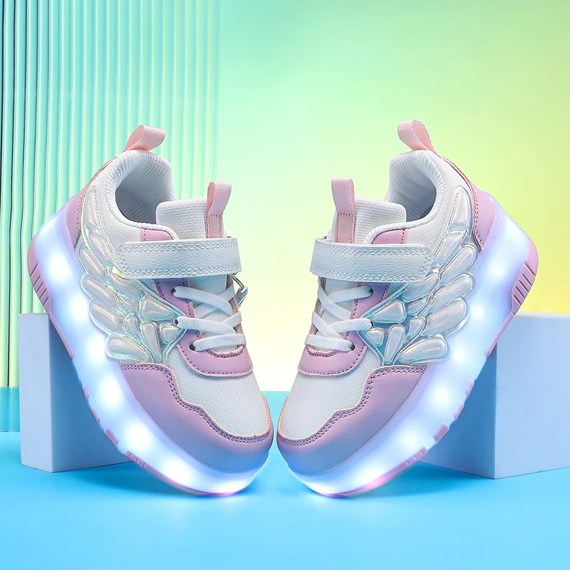 

2025 New Wheel Shoes for Girls – Spring & Autumn: Rotating Buckle Light-Up Sneakers, Older Kids' Roller Skates