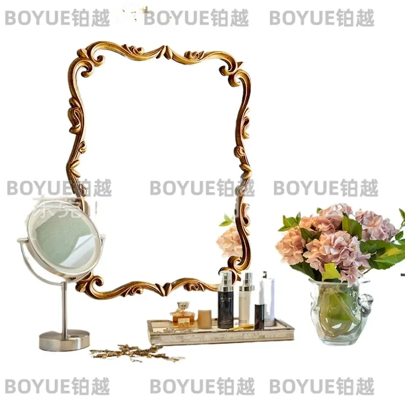 French Retro LED Wall Mirror for Bathroom Living Room Corridor Dining Room Decorative Background Hanging Lighted Vanity Glass
