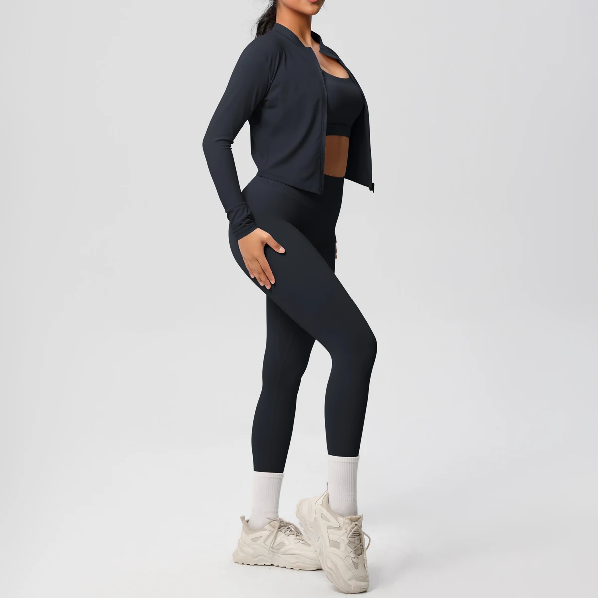 3 stücke Sportswear Yoga Set Gym Sport Bh Zipper Jacke Leggings Kleidung Sportswear Yoga Anzüge Für Frauen Fitness Set Trainingsanzug – Detail 11