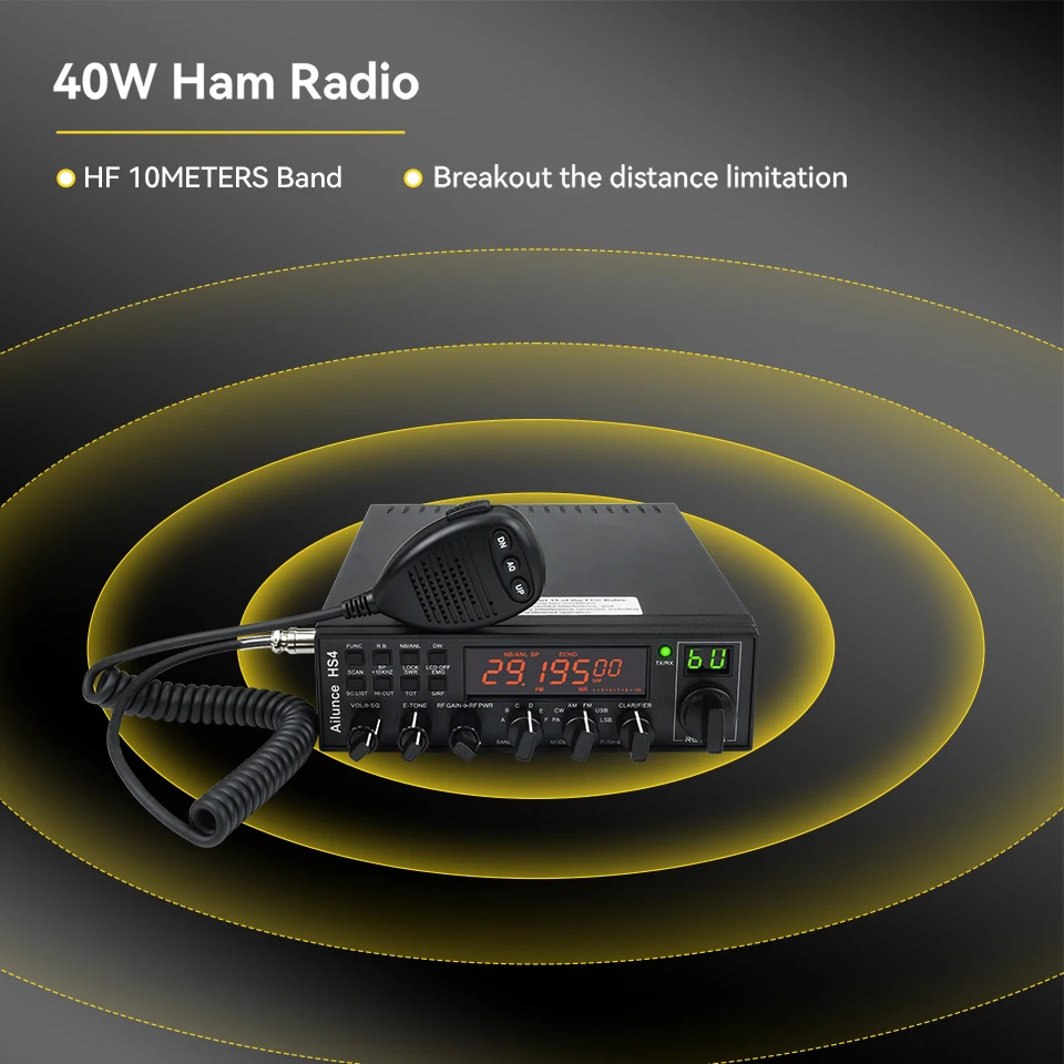 Retevis-Radio amateur HS4 de 10 metros, Radio Móvil de largo alcance, interruptor multimodo, reloj Dual, 6 bandas de frecuencia, transceptor móvil