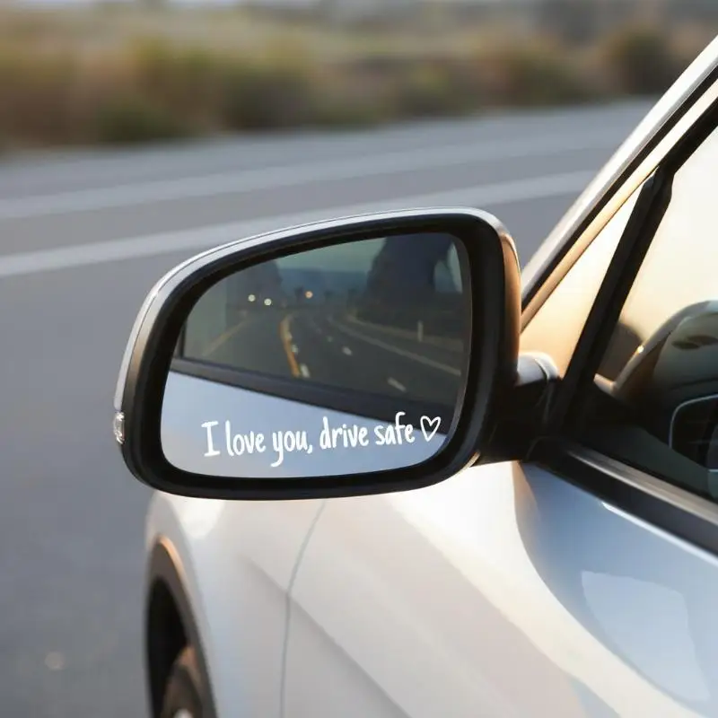 Drive Safe I Love You Rearview Mirror Decal - Waterproof Vinyl Car Mirror Sticker - Driving Safety Reminder Adhesive