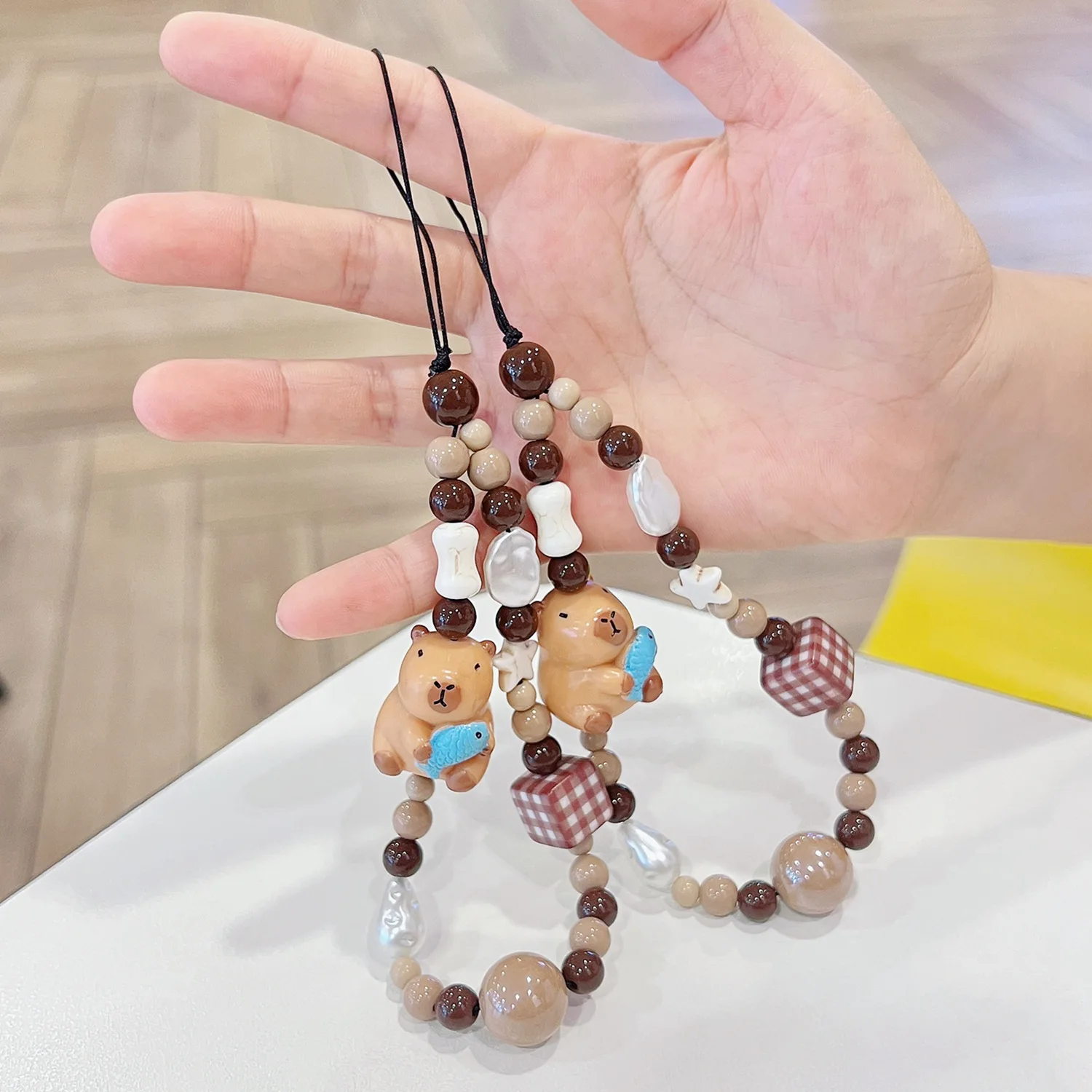 الكورية الكرتون كابيبارا حجر مطرز الهاتف مفتاح سلسلة للهاتف سوار حزام الحبل قلادة مجوهرات سحر معلقة حبل الحبل