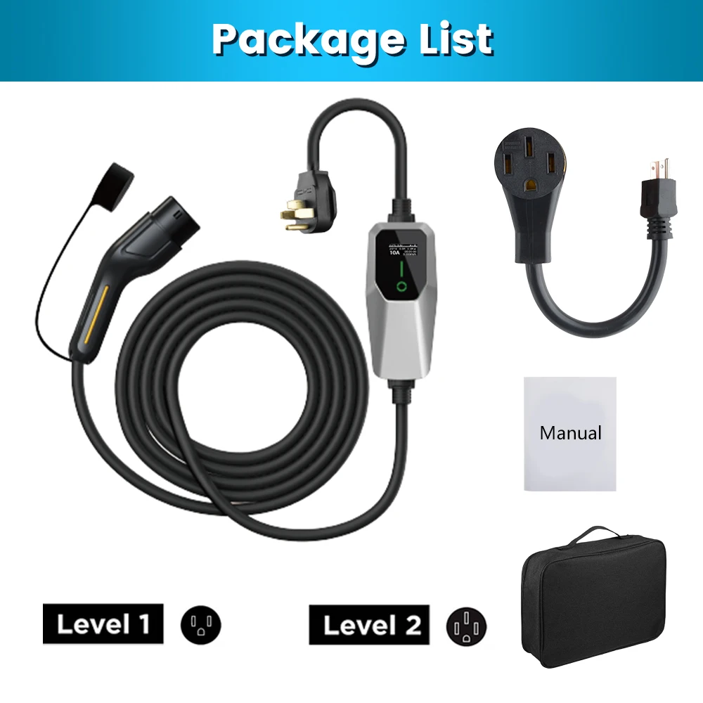 Junsun Mode 2 EV Charger 32A 7KW US Standard Single Phase Electric Vehicle Charging Cable with Silver Control Box, Adjustable Current 6A/8A/10A/13A/16A/20A/24A/32A, NEMA 14-50P Plug + 5-15P Adapter, 8M Portable Car Charger with Carry Bag - view 7