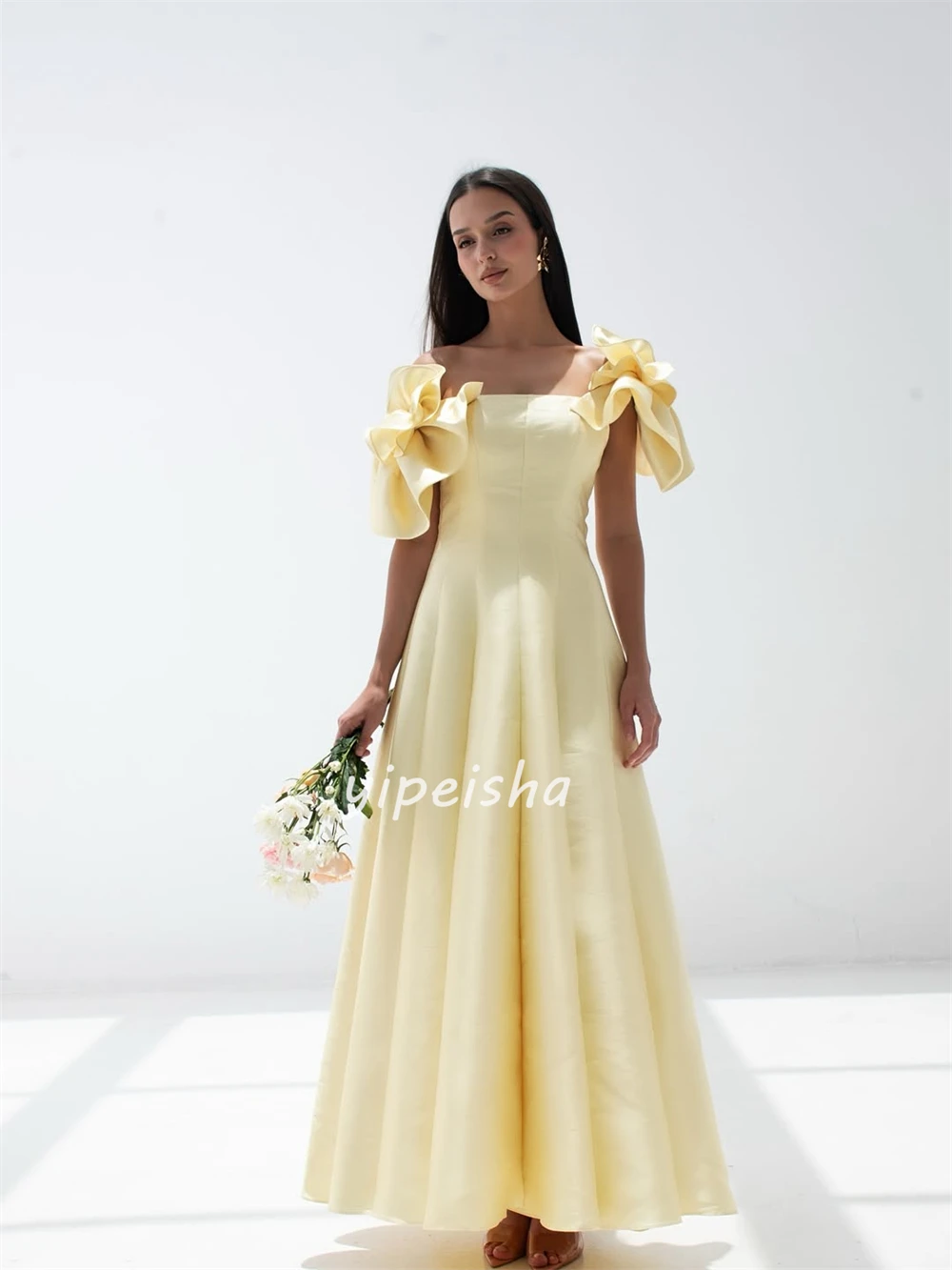 Maßgeschneiderter, moderner Stil, schlichtes Jersey, gerüscht, drapiert, A-Linie, schulterfrei, knöchellange Kleider, maßgeschneiderte Kleider für besondere Anlässe, sexy