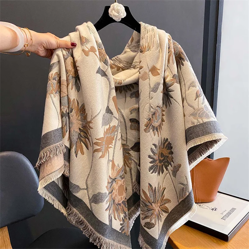 

Luxury Brand Cashmere Women Floral Scarf Winter Warm Shawl and Wrap Bandana Pashmina Female Foulard Square Thick Blanket Poncho