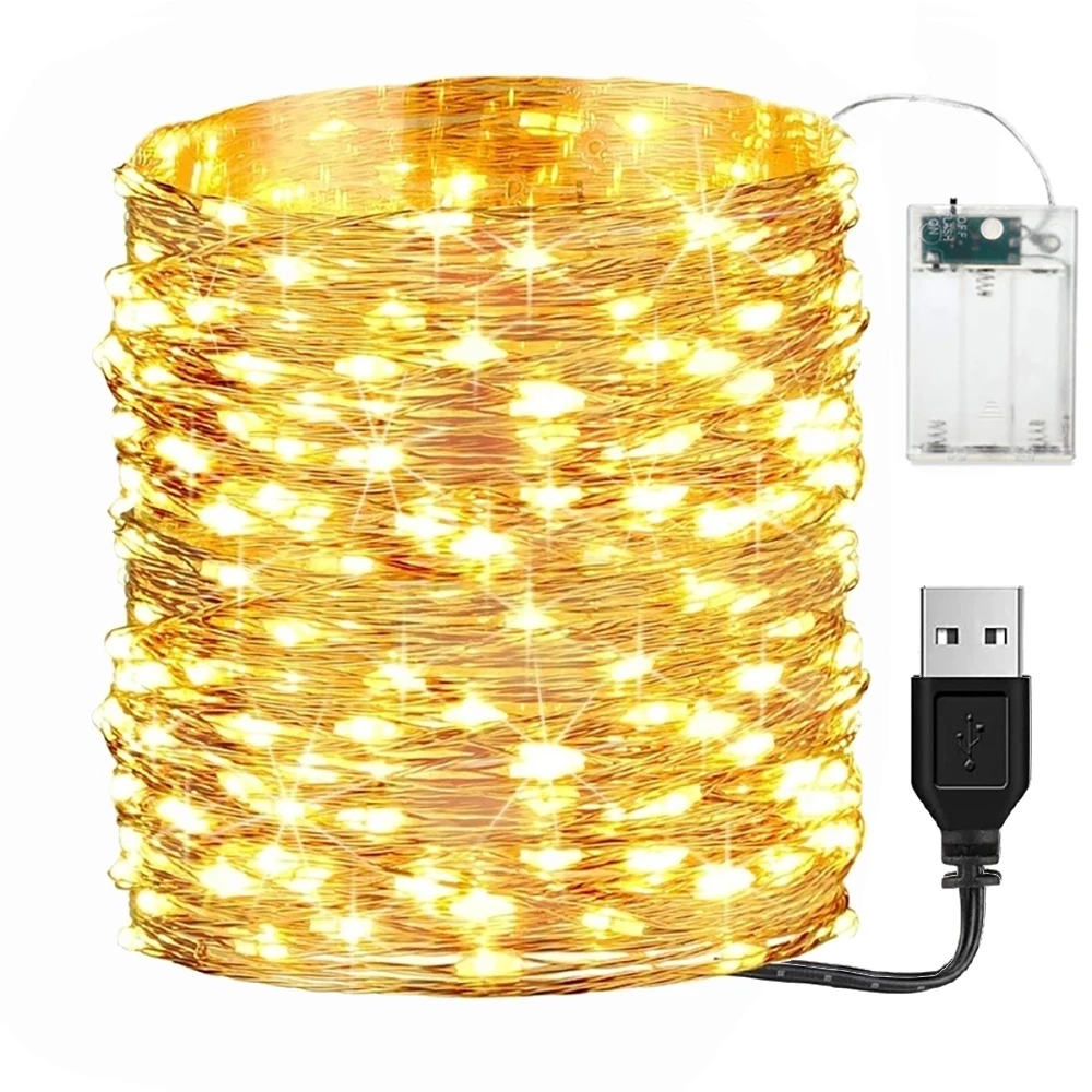 

2/10M Copper Wire LED String Lights USB Battery Powered Garland Fairy Lights Waterproof Indoor Outdoor Xmas Wedding Party Decors