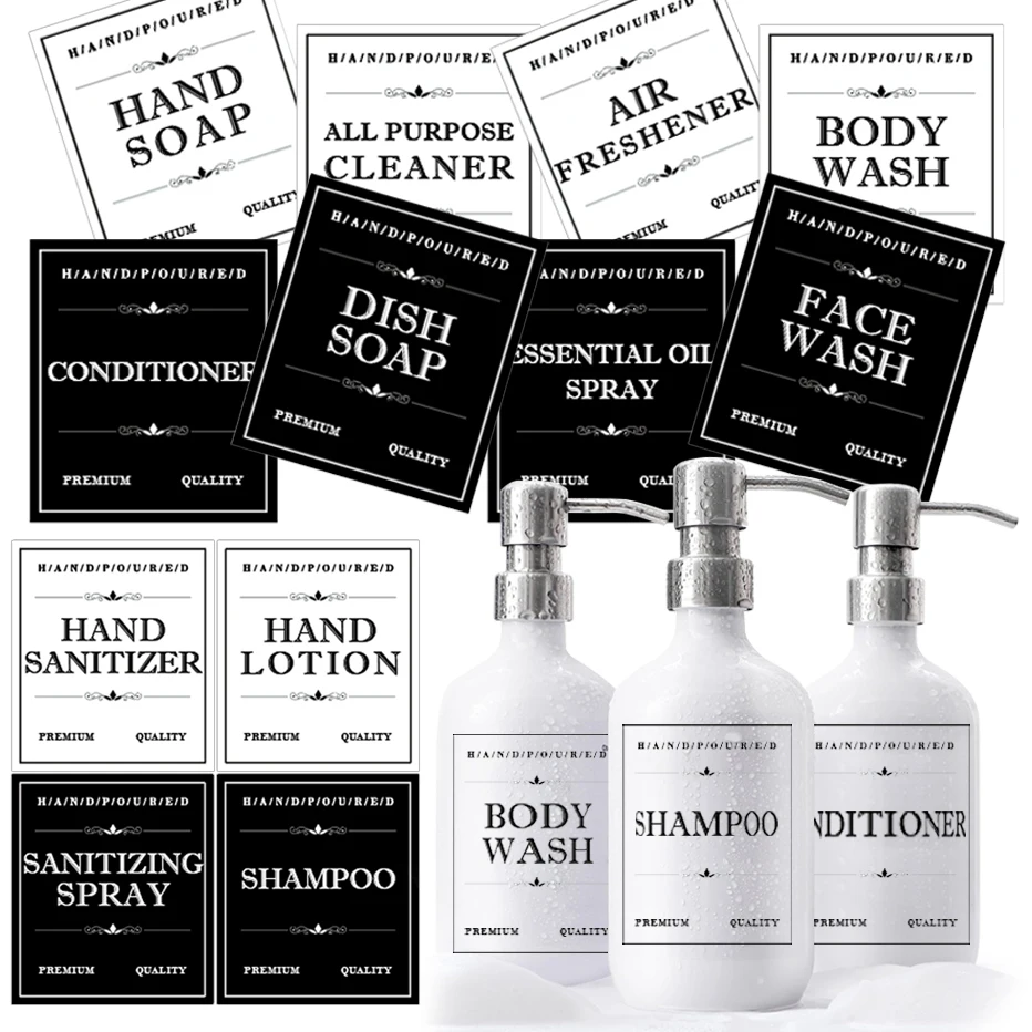 Bathroom Dispenser Labels Set Waterproof Bathroom Shower Toiletries Classification Labels  for Home Decor Clean and Modern