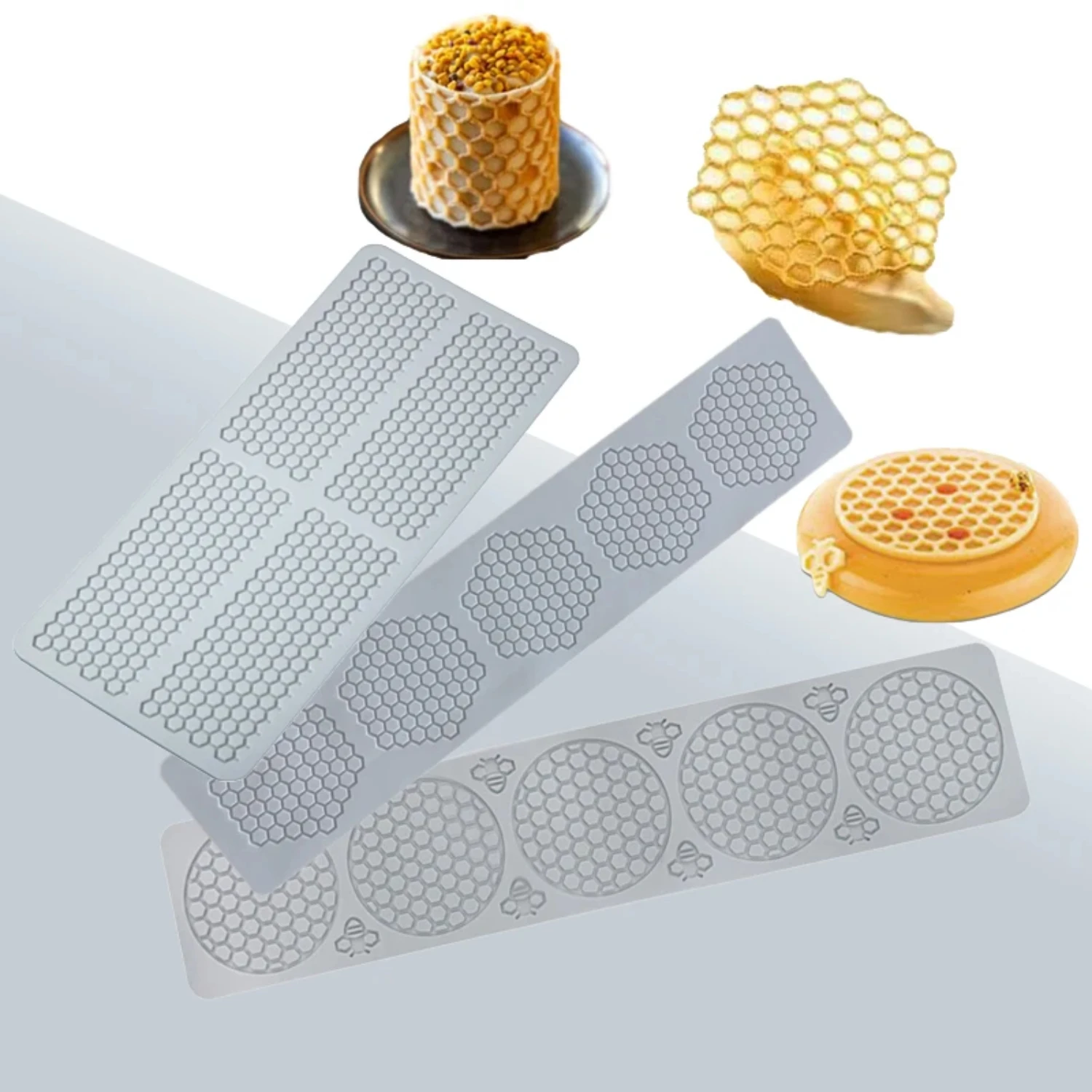 

2PCS Food Grade Honeycomb Shaped Sugar Craft Silicone Pads Cake Lace Mat Chocolate Chip Dessert Decorating Tools Fondant Cake M