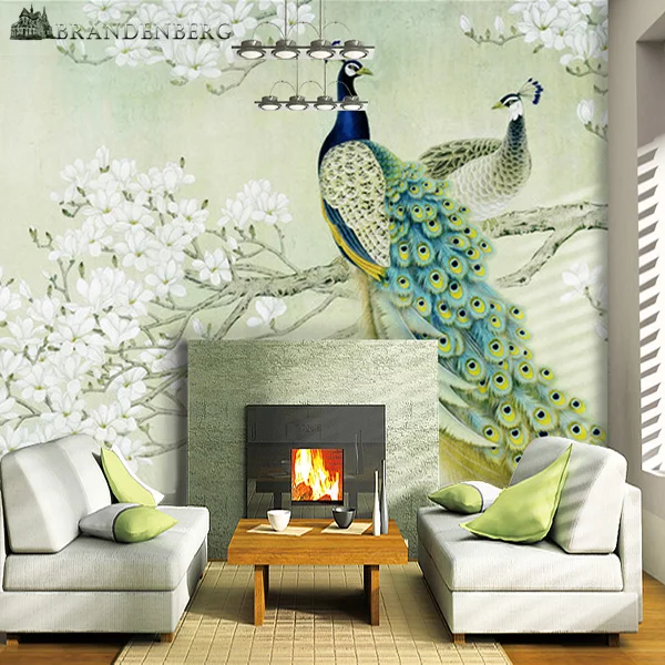 custom 3d European mural bedroom TV background wall green living room sofa wallpaper Chinese peacock dining room papel DE parede
