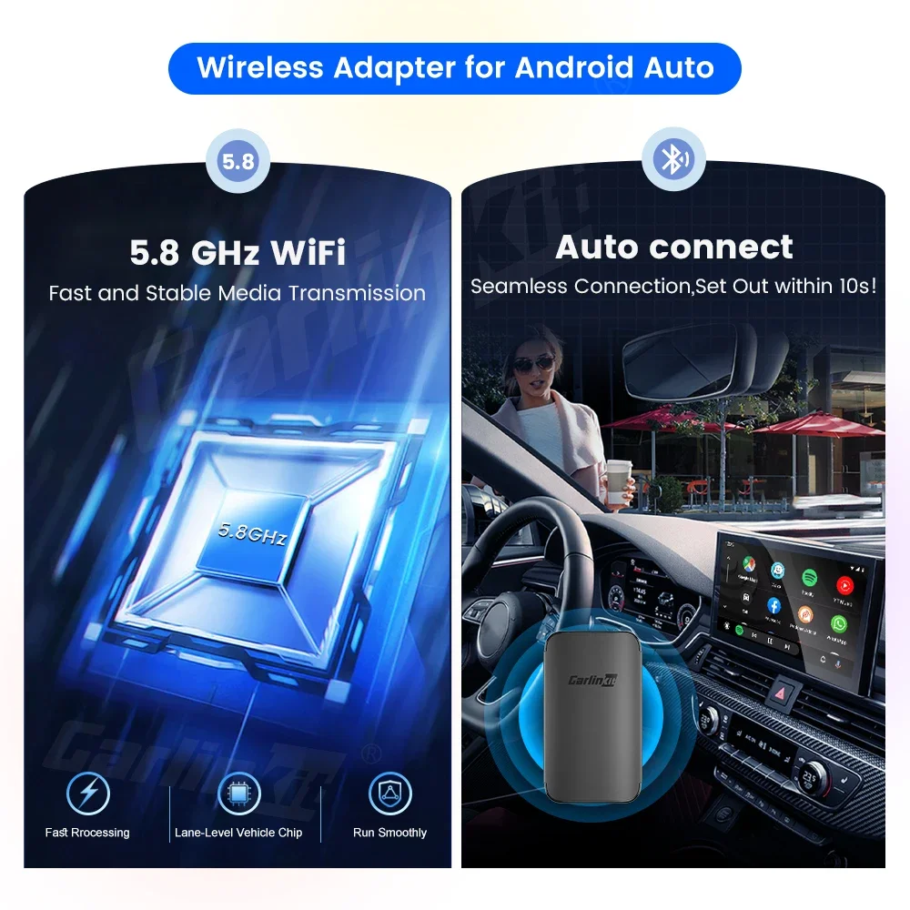 CarlinKit A2A Wired to Wireless Android Auto Adapter USB Plug and Play Wireless Dongle Spotify Waze for OEM Android Auto Car VW