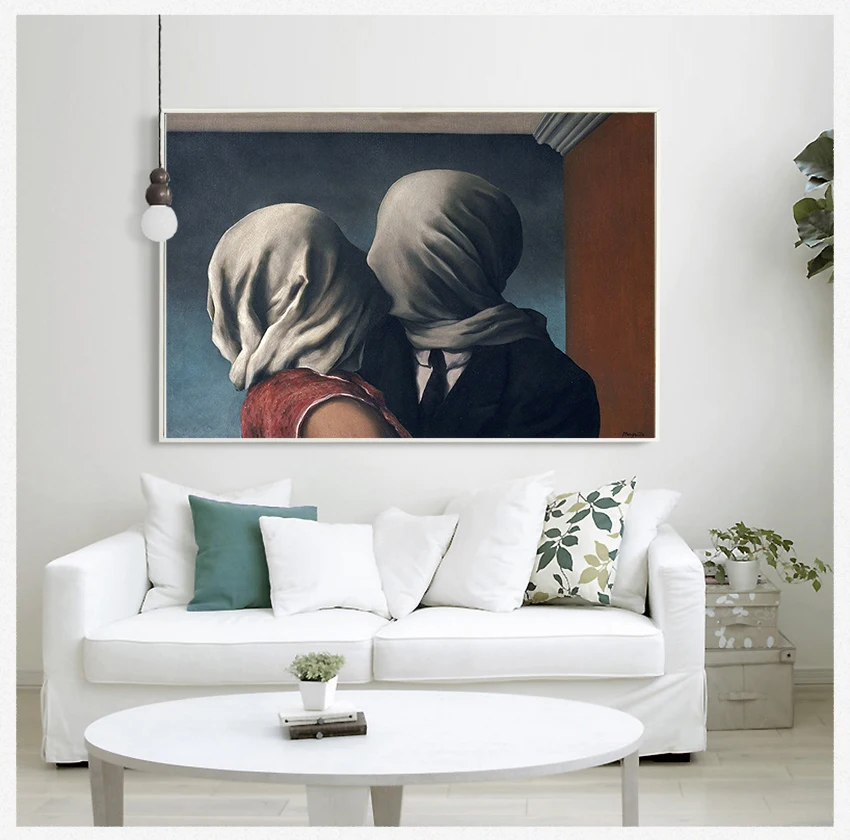 Painting Posters and Prints Surrealism Wall Art Pictures for Home Decoration Famous Art The Kiss Lover By Rene Magritte Canvas