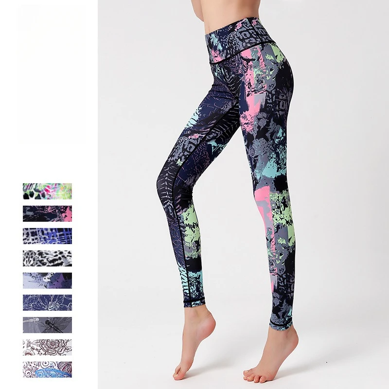 Calças de yoga femininas altura apertada cintura-lift hip leggings esportes calças de fitness alta primavera impressa calças de yoga