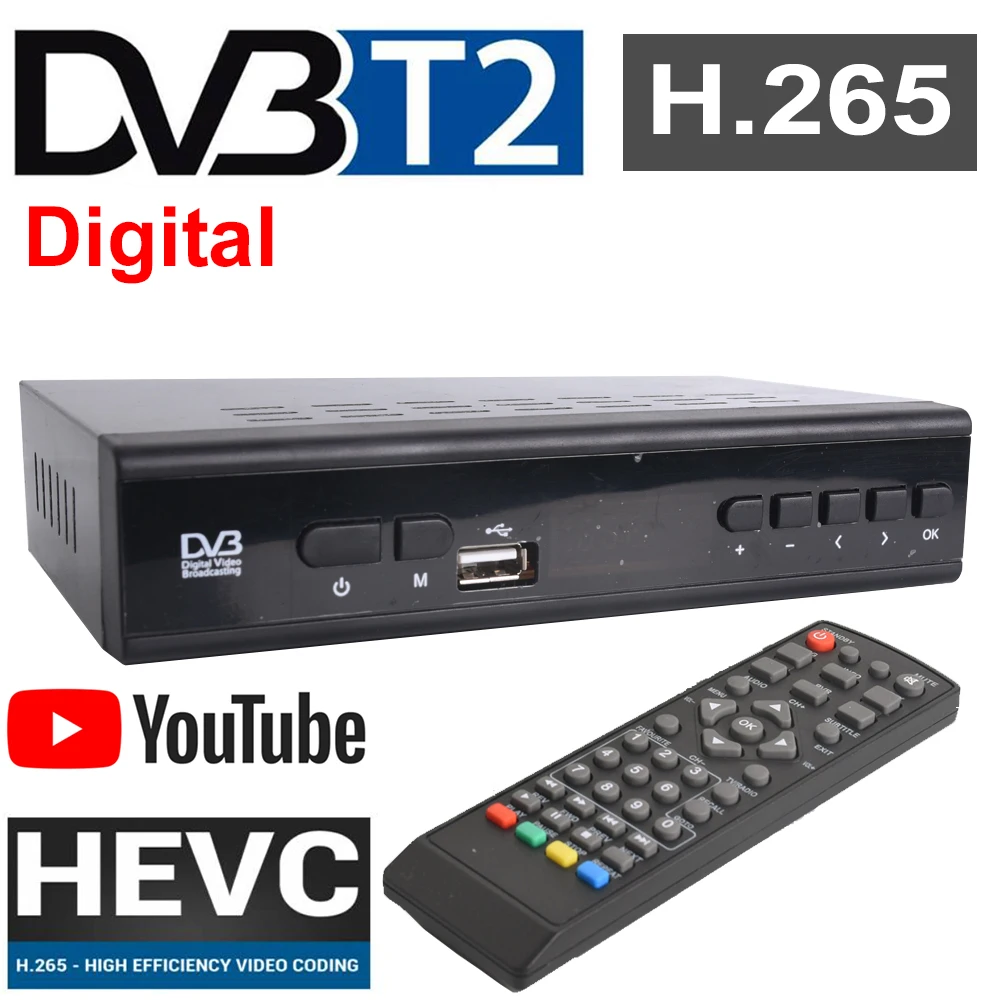 DVB-T2 HEVC Конвертеры цифрового телевидения Коробка 1080P HD H.265 Декодер поддерживает Ethernet/USB WiFi/PVR/мультимедийные функцииEPG Set Top Box