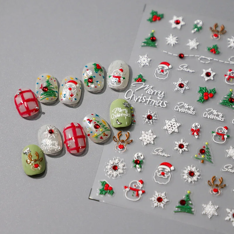 1 Stück 5D neue handwerkliche Nagelaufkleber, hochwertige dreidimensionale Cartoon-Weihnachtsbaum-Serie Nail Art Dekorationsaufkleber