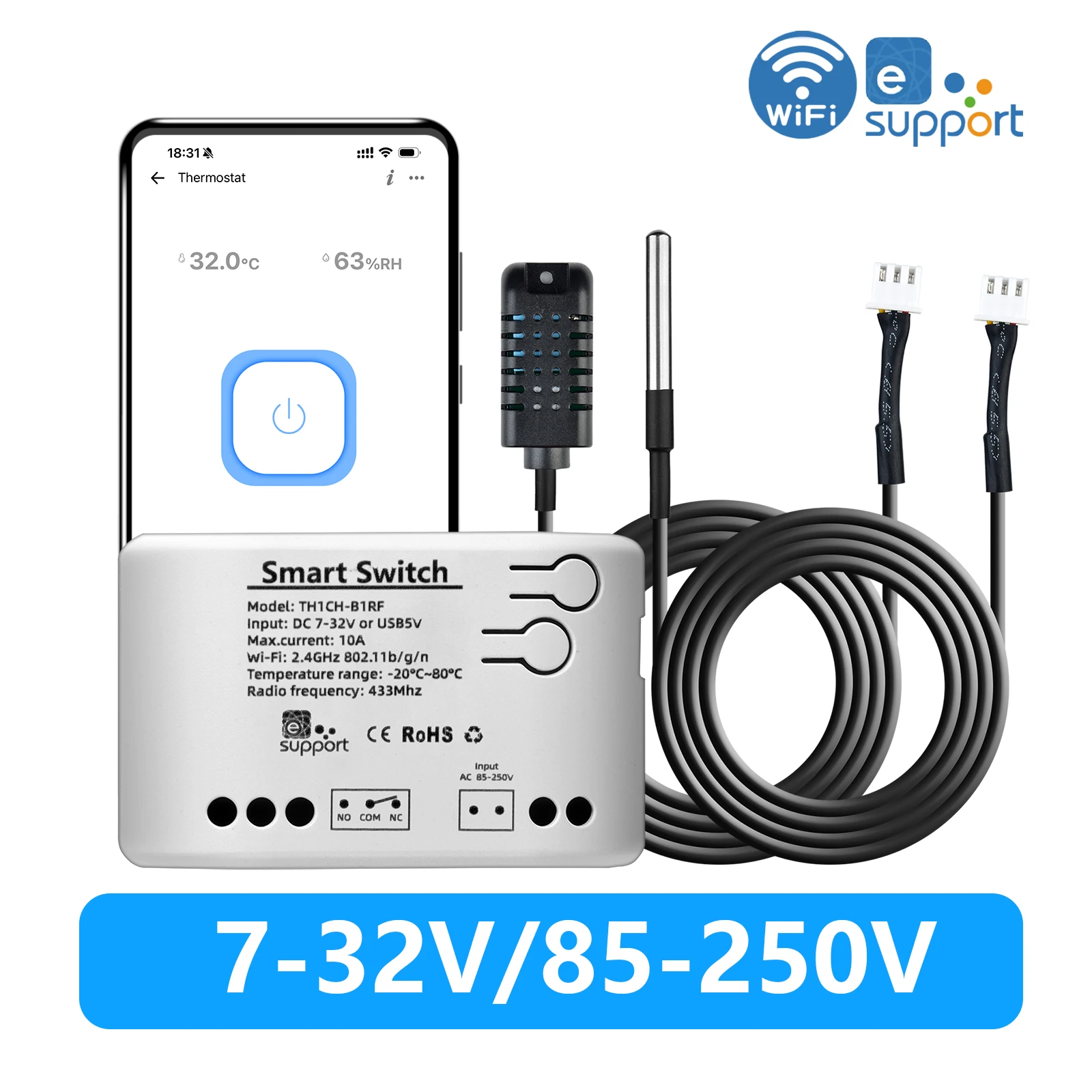 

WiFi Smart Temperature Switch Module Ewelink Controller 2000W Thermostat With Energy Consumption Monitor Work With Alexa