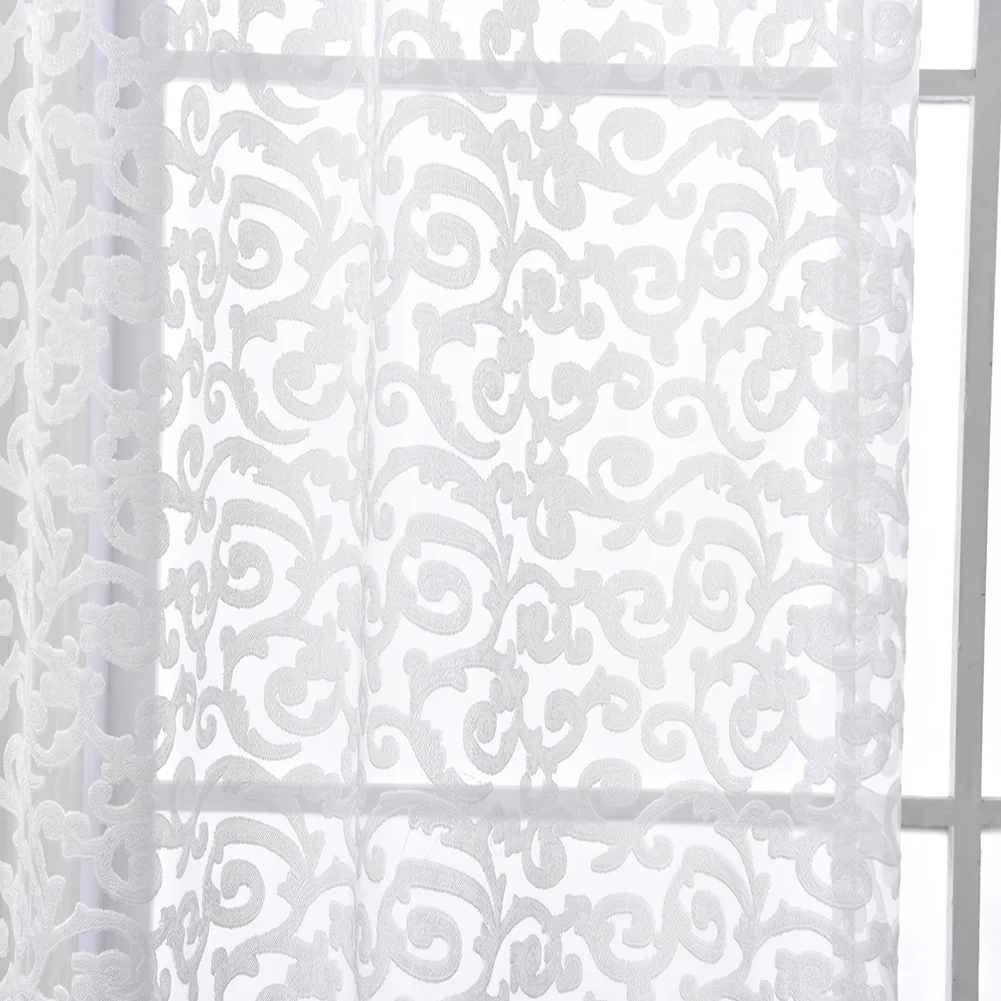 NAPEARL European Style Jacquard Design Home Decoration Modern Curtain Tulle Fabrics Organza Sheer Panel Window Treatment White