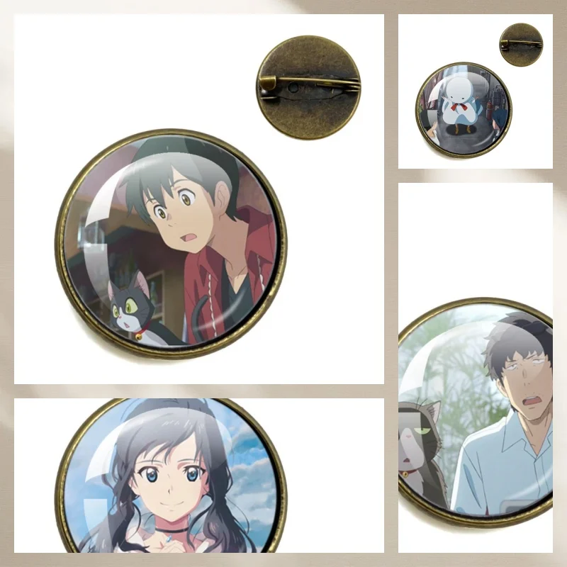New Style Anime W-Weathering with you Character Hodaka and Hina 20mm/25MM Brooch Glass Handmade  Jewelry Gift