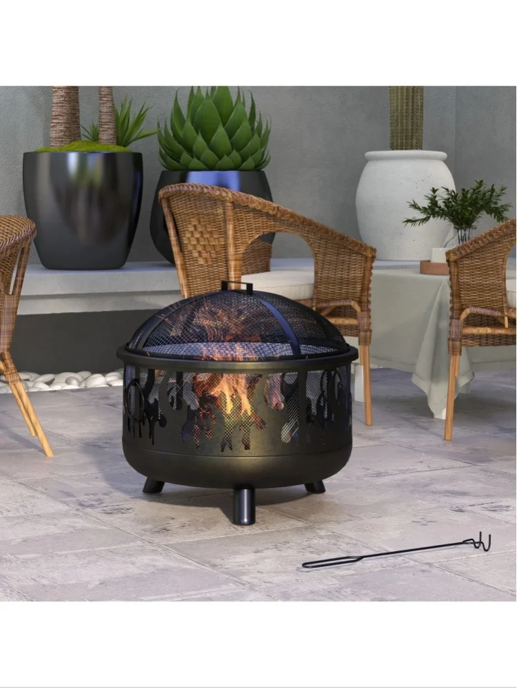Outsunny Feuerschale Feuerkorb Feuerstelle mit Funkenschutz Grillrost Garten BBQ