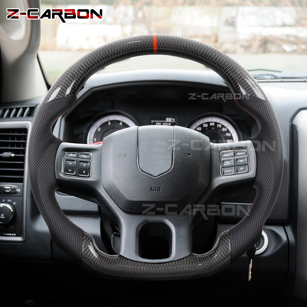 Carbon Fiber Steering Wheel For Dodge Ram 1500 2500 3500 2012‑2018 Perforated Leather Steering Wheel Replacement Accessories