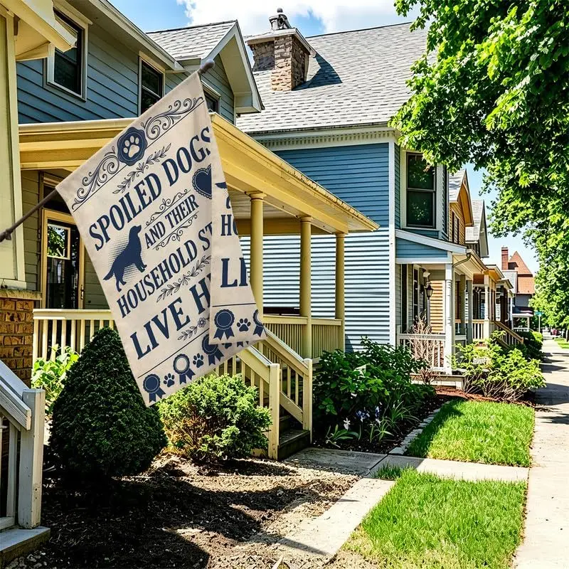 Spoiled Dogs Garden Flag Double Sided, Spoiled Dogs And Their Household Staff Live Here Award Ribbon Bone Outdoor Yard Flag  kkz