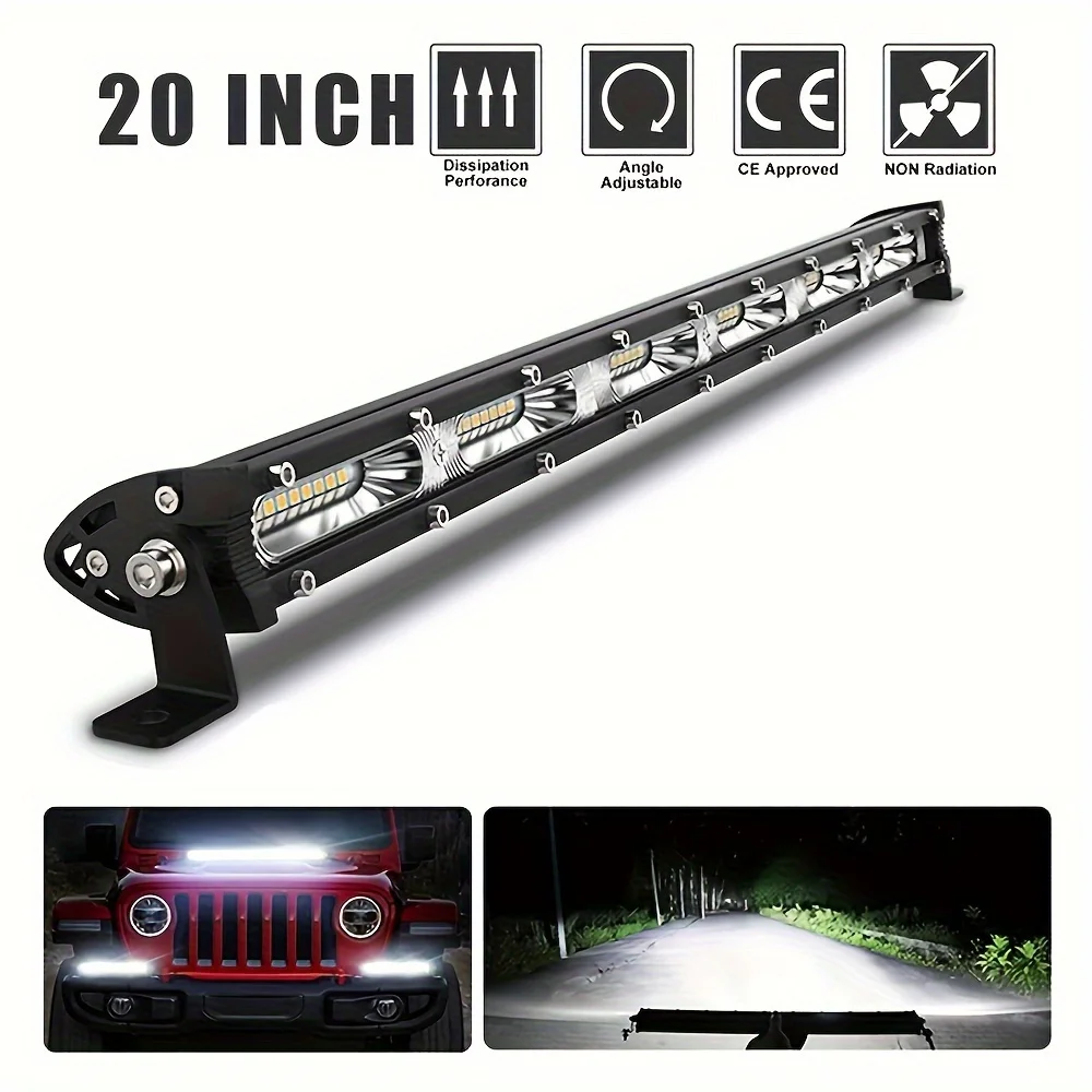 

LED Work Light - Ultra-thin Single Row LED Light Bar Ideal for Off-Road Adventures in 4x4, Car, SUV, Trucks, Tractor, Boat.