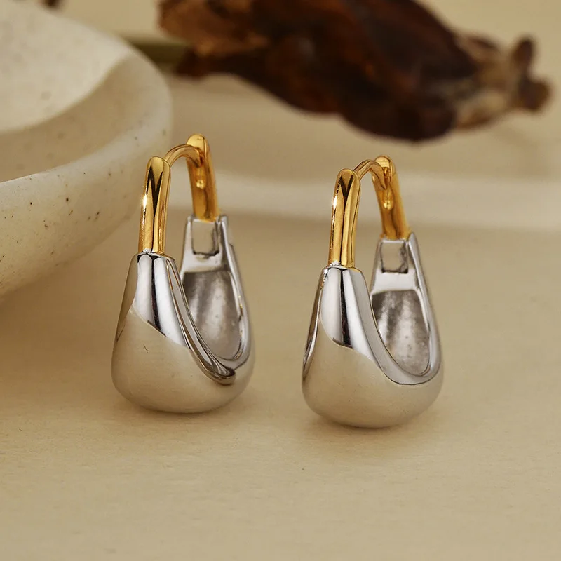 

S925 sterling silver women's earrings gold-plated zircon water droplet dual color popular fashion jewelry party accessories