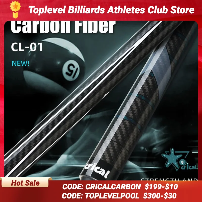 

Crical Carbon fiber pool cue stick with 12.5mm tip 3/8*8 pin carbon fiber cue 1/2 Split low Deflection billiard cue