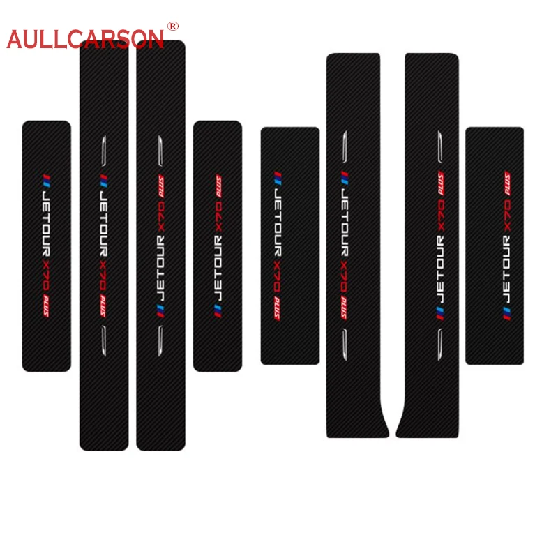 For Jetour X70 Plus 2022 2023 Car Door Sill Leather Stickers Protection Plate Carbon Fiber Threshold Strip Taildoor Accessories