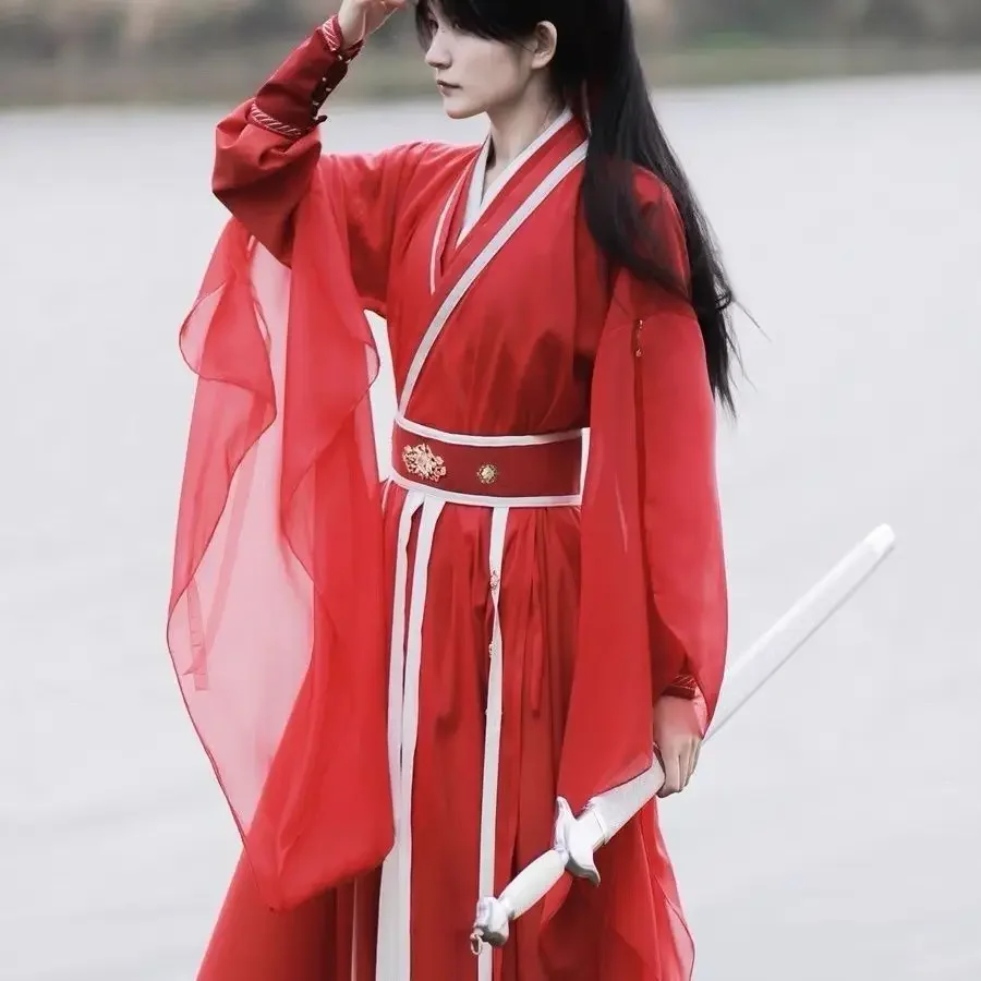 

New Wei Jin Style Ancient Costume Adult Cross Collar Lotus House Cosplay Daily Chinese Style Unisex Han Dress