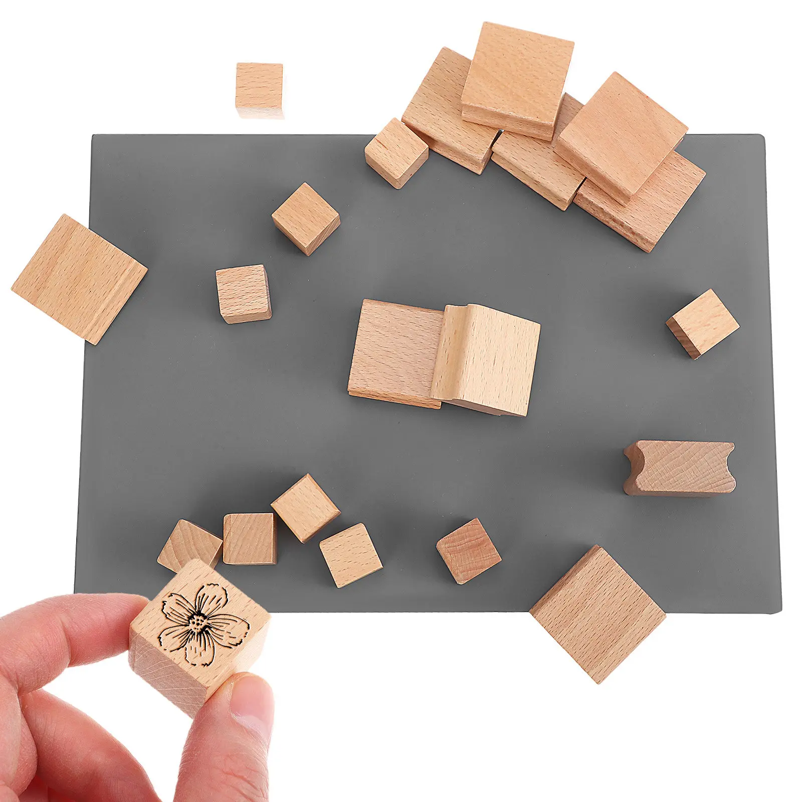 

20Pcs Grooved Unfinished Wood Stamp Blocks Hardwood DIY Carving Blanks for Creative Art Cards Gifts Letter Decoration Craft