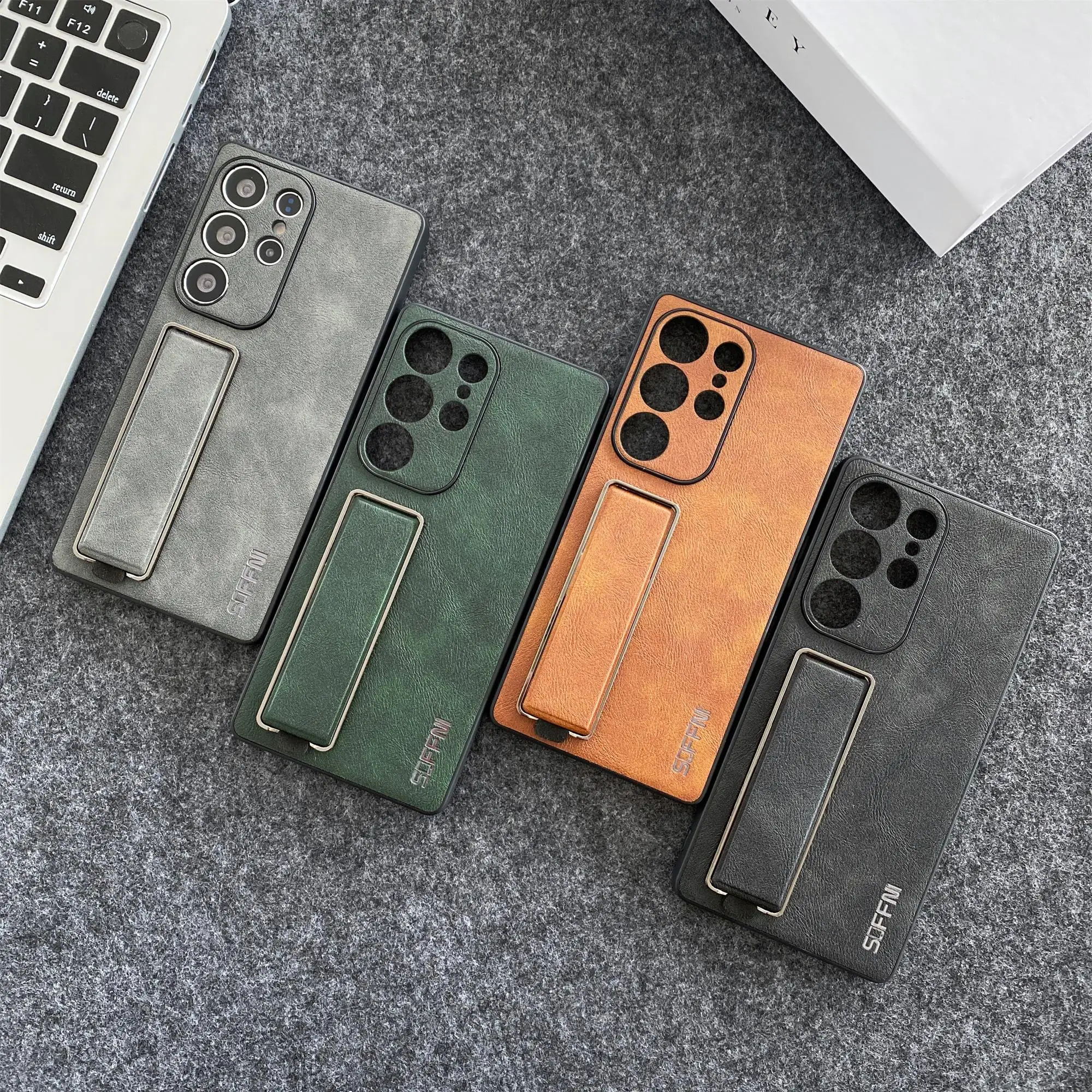For Samsung Galaxy S25 S24 S23 Ultra Case Luxury Electroplated Silicone Matte Pu Leather Wristband Bracket Shockproof Back Cover