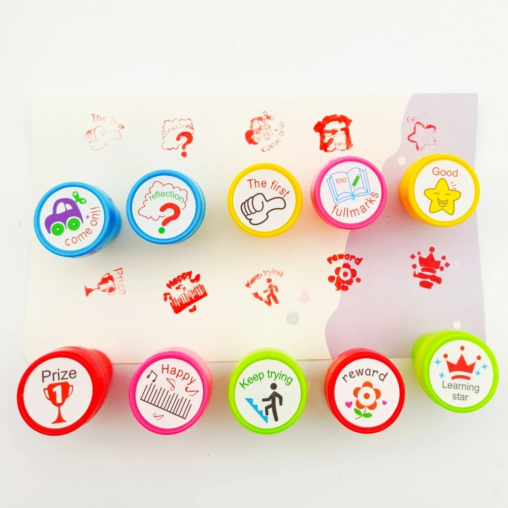 10pcs/Set Papeleria Stamp Toys Diy Sellos Para Profesores Carimbo Stempel Timbres Teacher Appraise Stamps for Kids